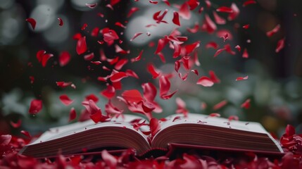 red covered opened book with pages fluttering
