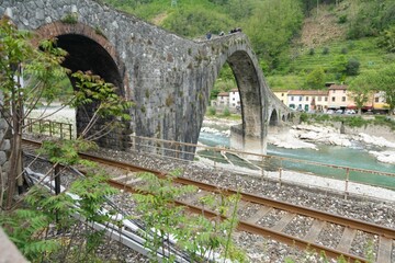Scenic view of Ponte del Diavolo Bridge in Tuscany