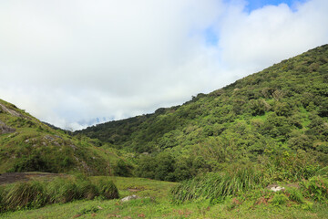 Fototapeta na wymiar Sky-kissed mountain ranges in Nelliyampathy Hills