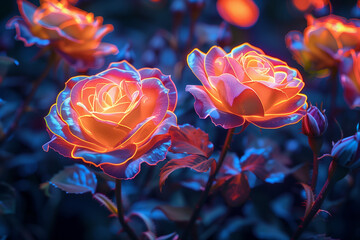 Neon roses on a black background