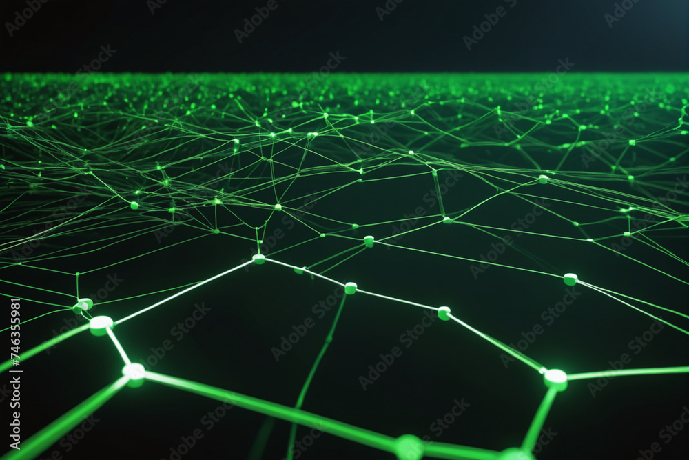Poster Cyber big data flow. Blockchain green data fields. Network line connect stream