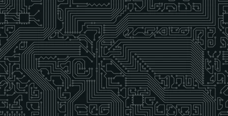 Deurstickers Seamless electronic circuit board with black background. © intararit