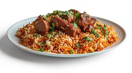 Set of Fried Beef with Rice on White Plate
