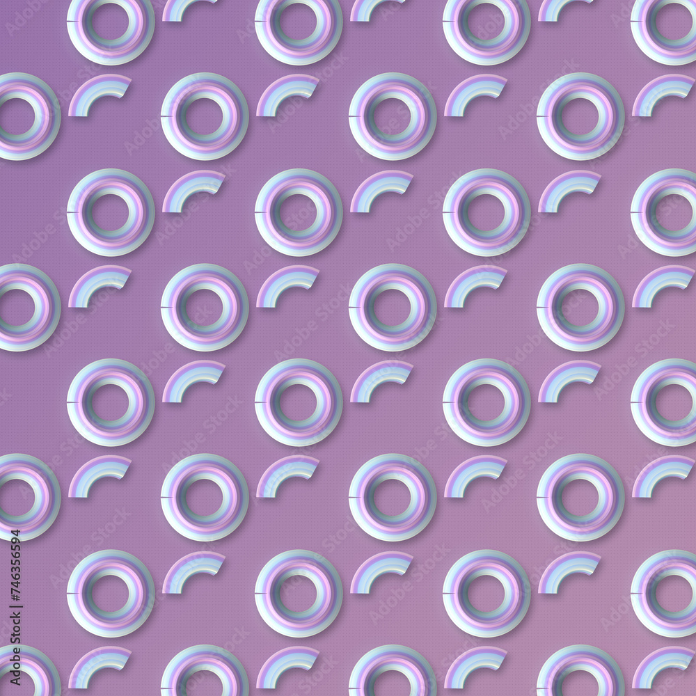 Poster Purple background with a pattern of neon circles. 3d rendering illustration