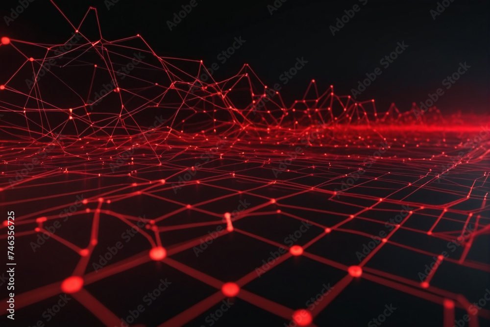 Poster Cyber big data flow. Blockchain red data fields. Network line connect stream