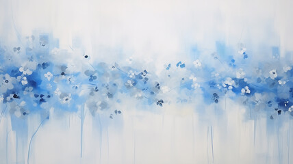 artistic background delicate white and blue flowers on light, paint art canvas, surface copy space abstract background