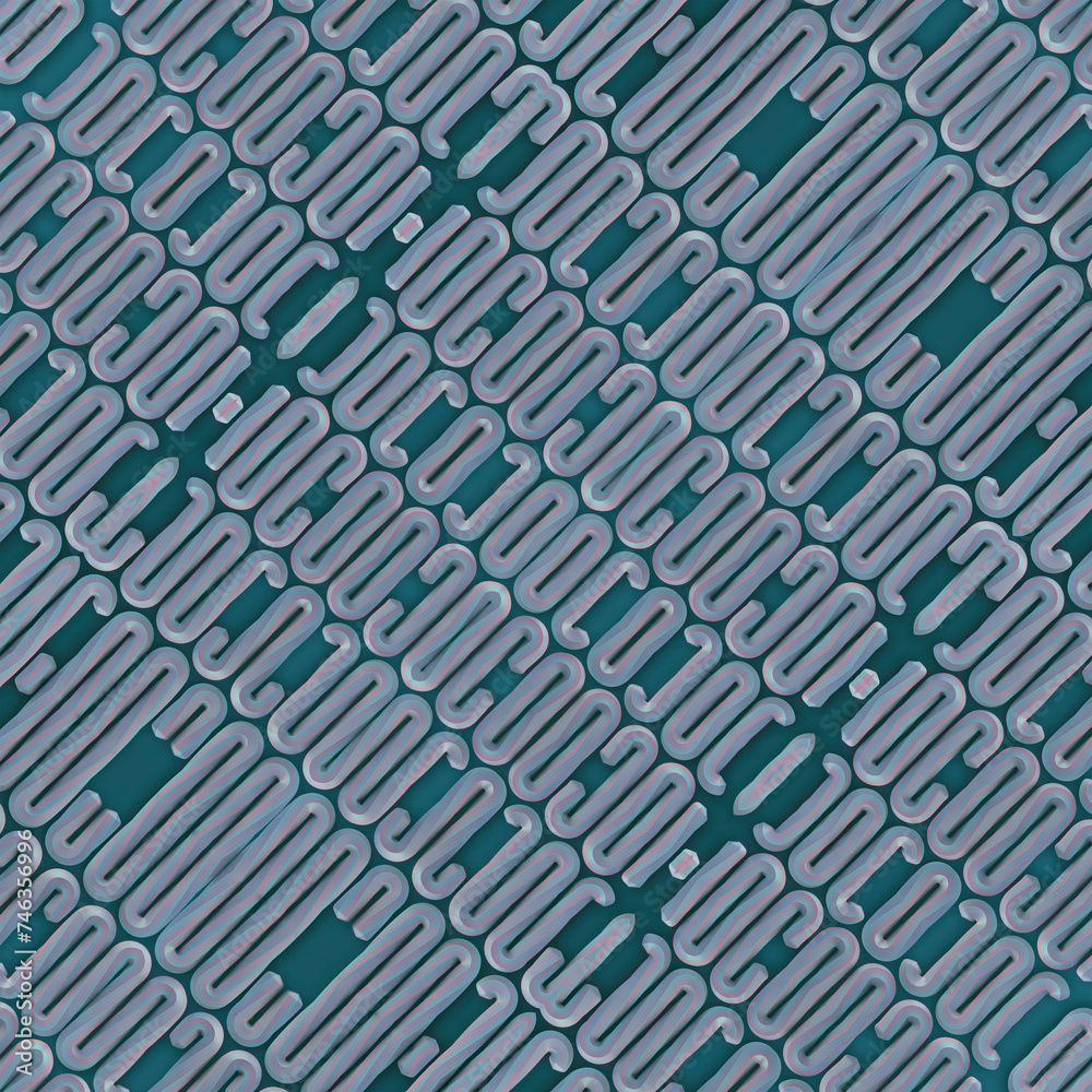 Poster Digital illustration featuring a repeating symmetrical pattern of stylized abstract shapes. 3d rendering