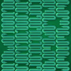 3d rendering digital illustration of a repeating wavy pattern composed of smooth green lines