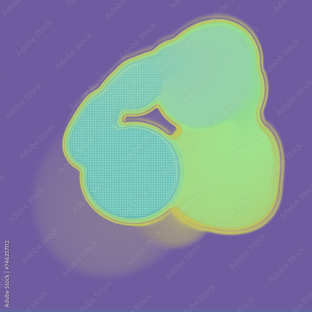 Poster digital illustration of abstract design. organic shapes in blue-green color on purple background. 3d