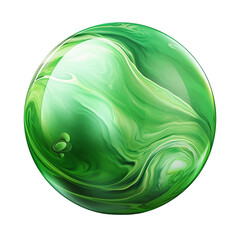 Colorful Green glass marble isolated on white transparent background, PNG