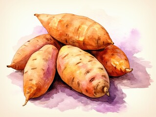 Watercolor Sweet Potato Isolated, Aquarelle Sweetpotato, Creative Watercolor Batata