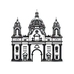 Temple Icon Isolated, Church Silhouette, Futuristic Castle, Architecture Minimal Design, Castle Building