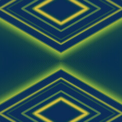 Digital 3d rendering illustration with symmetrical abstract design with yellow glowing waves on dark blue background