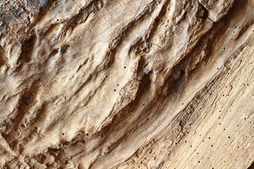 Part of very old tree trunk with holes made by woodworm. Light brown wood good for  background in rustic style.