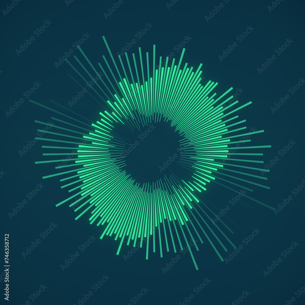 Aufkleber 3d rendering digital illustration of a bright green circle composed of lines of different lengths