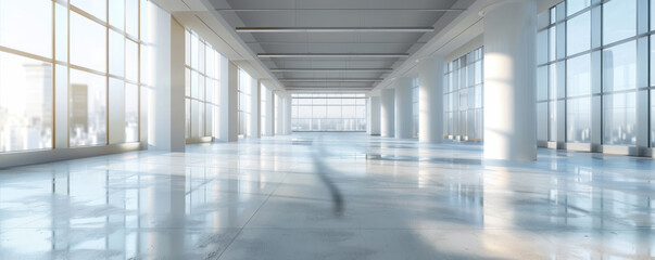 Blurred empty open space office, Abstract white interior background - obrazy, fototapety, plakaty