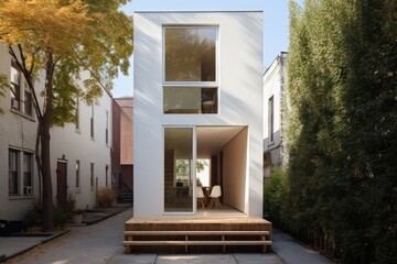 White Row Houses, Street Landscape, Brooklyn Architeture, Facades of American Houses