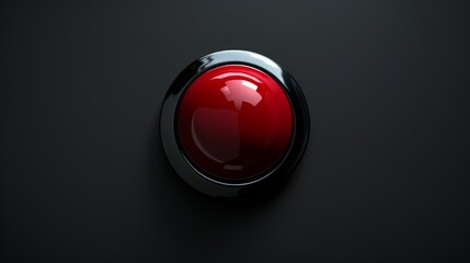 Red button on a black background. Press and start - obrazy, fototapety, plakaty