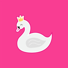 Icon of a swan with a crown on a pink background.
