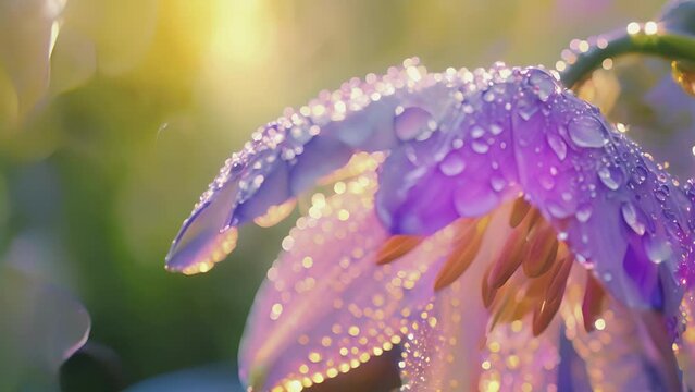 The majesty of the suns first rays glistening on each individual dewdrop on a flower.