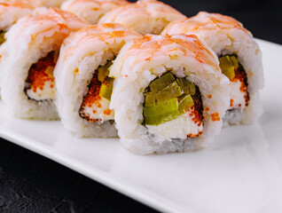 Sushi roll with snow crab and tobiko caviar