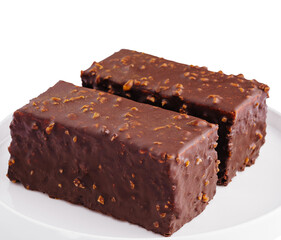 Two pieces of chocolate cake isolated