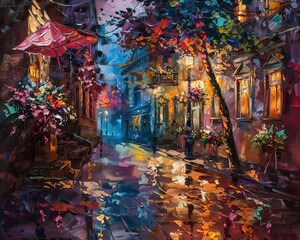 Classic Street Scene Colorful Oil Painting old style Drawing Technique Art HD Print 7200x5760 Neo Art V2 13