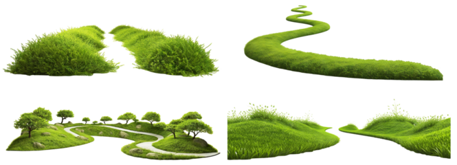 Set of green lawns cut out