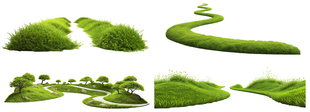 Set of green lawns cut out