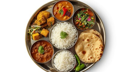 Top View of Indian Thali Meal Isolated on Transparent Background