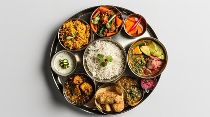 Top View of Indian Thali Meal Isolated on Transparent Background