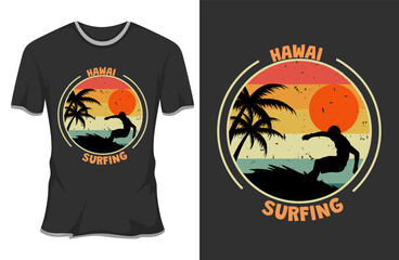 Hawaii Surfing Retro Vintage T Shirt Mockup