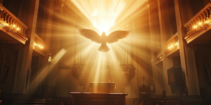 Holy spirit dove flying in the church
