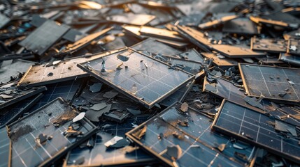 Fototapeta premium Environmental challenges of disposing of old solar panels, highlighting the need for sustainable waste management practices in the renewable energy sector.