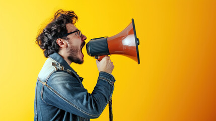 Man Shouting Into Megaphone, Side view