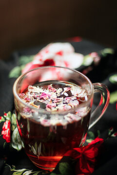 Tea with rose pedals,iced tea,Arabic tea,Turkish tea,