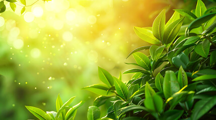 Green Leaves Abstract Wallpaper with Sunlight and Light Streams