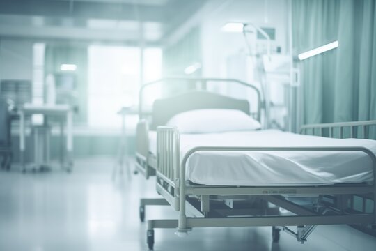 Blurred hospital images featuring a patient bed in the hospital.