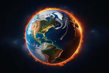 Burning Earth, global warming concept. Global catasrtophe concept illustration. Earth day
