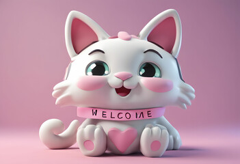Fototapeta premium The word WELCOME inscribed with a cute cat.