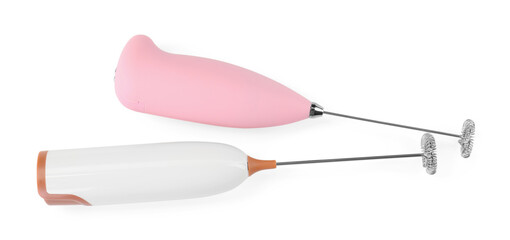 Two milk frother wands isolated on white, above view