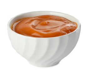 Delicious persimmon jam in bowl isolated on white