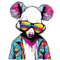 Naklejka premium Portrait of a koala with sunglasses and graffiti