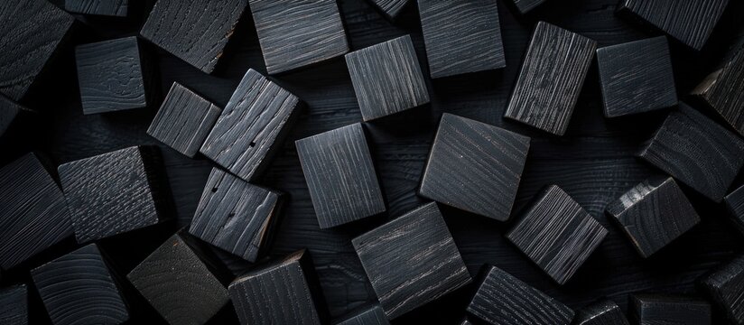 Black wooden cubes texture abstract background. AI generated image