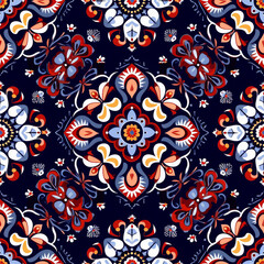 Ethnic ikat seamless pattern geometric abstract designs with traditional motifs.