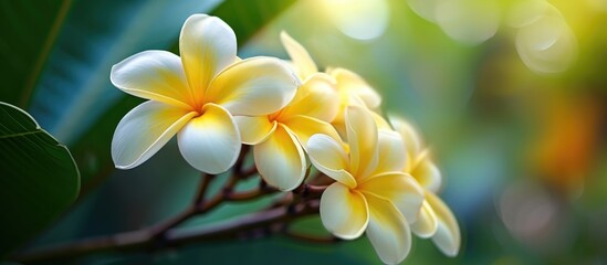 Fototapeta na wymiar Frangipani, a flower native to the West Indies, has various names associated with temples and graveyards.
