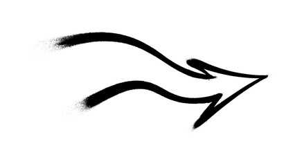 Graffiti arrow with overspray in black over white.