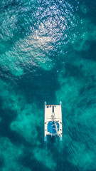 Boat in the caribbean sea with tropical water in dominican republic on paradise 