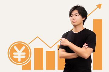 円相場の株価を見据える男性