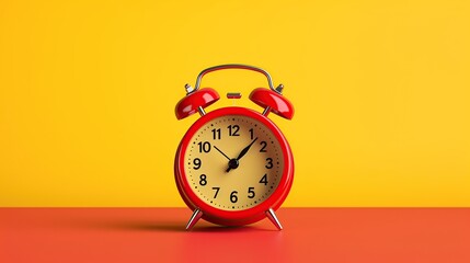 Vibrant Red Alarm Clock on Orange Background